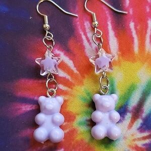 Handmade Lightweight Purple Kawaii Star Gummy Bear Dangle Earrings